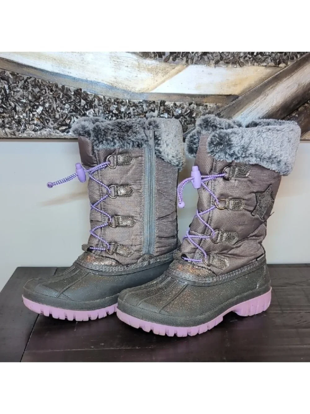 Elements Youth Girls Waterproof Star Pac Winter Boots Size 5 Grey Insulated